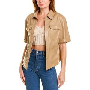 Jonathan Simkhai NEW Joselin Faux Leather Jacket in Tan Size M